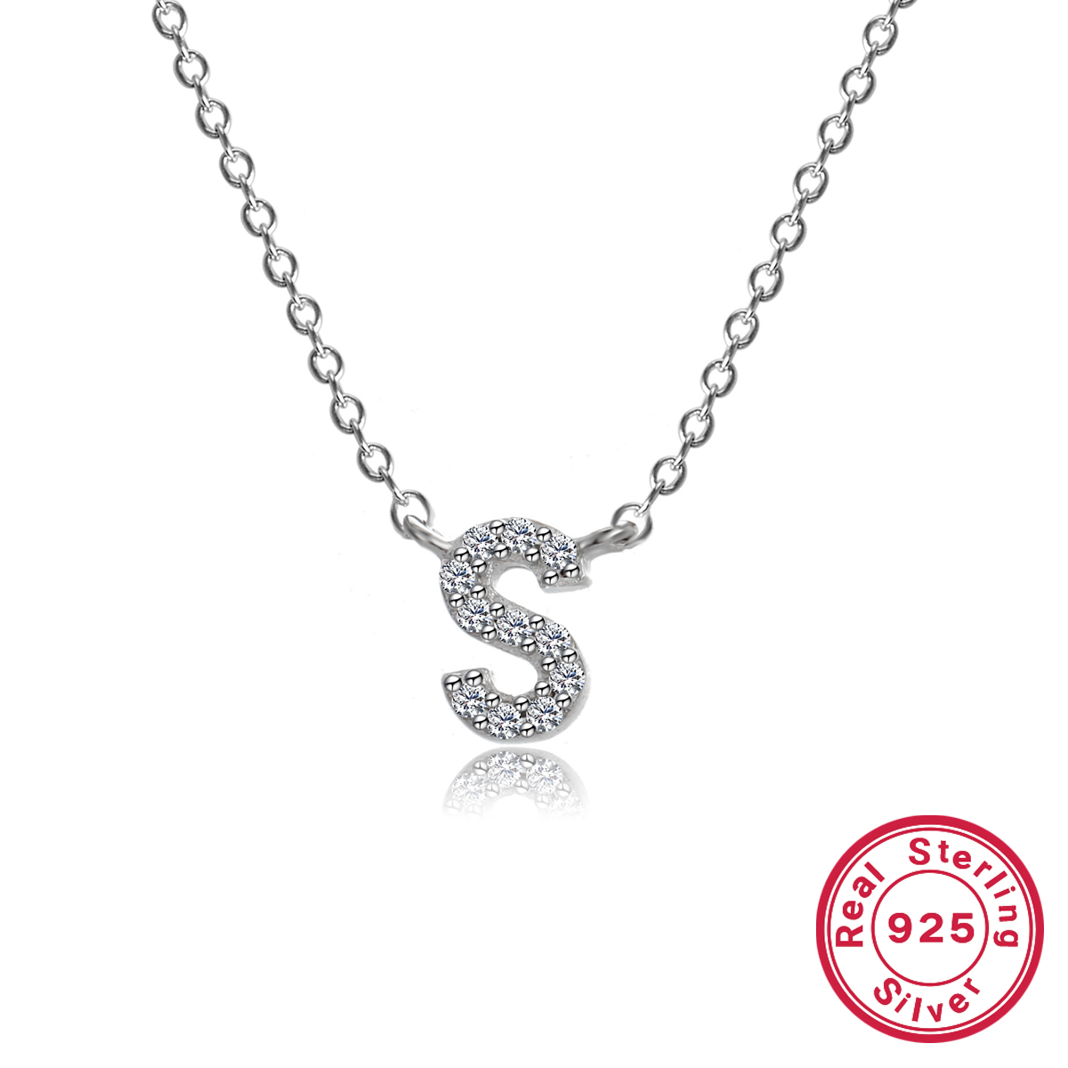 Sterling Silver Simple Style Classic Style Inlay Letter Zircon Pendant Necklace display picture 18