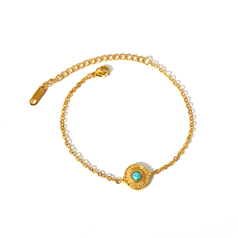 Bijoux En Gros Élégant Style Vintage Dame Rond Acier Inoxydable 304 Turquoise Incruster Bracelets display picture 8