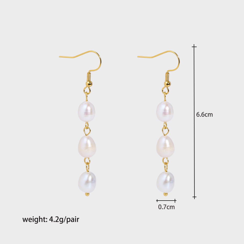 1 Pair Lady Romantic Water Droplets Beaded Plating 201 Stainless Steel Freshwater Pearl 18K Gold Plated Drop Earrings Ear Hook display picture 6