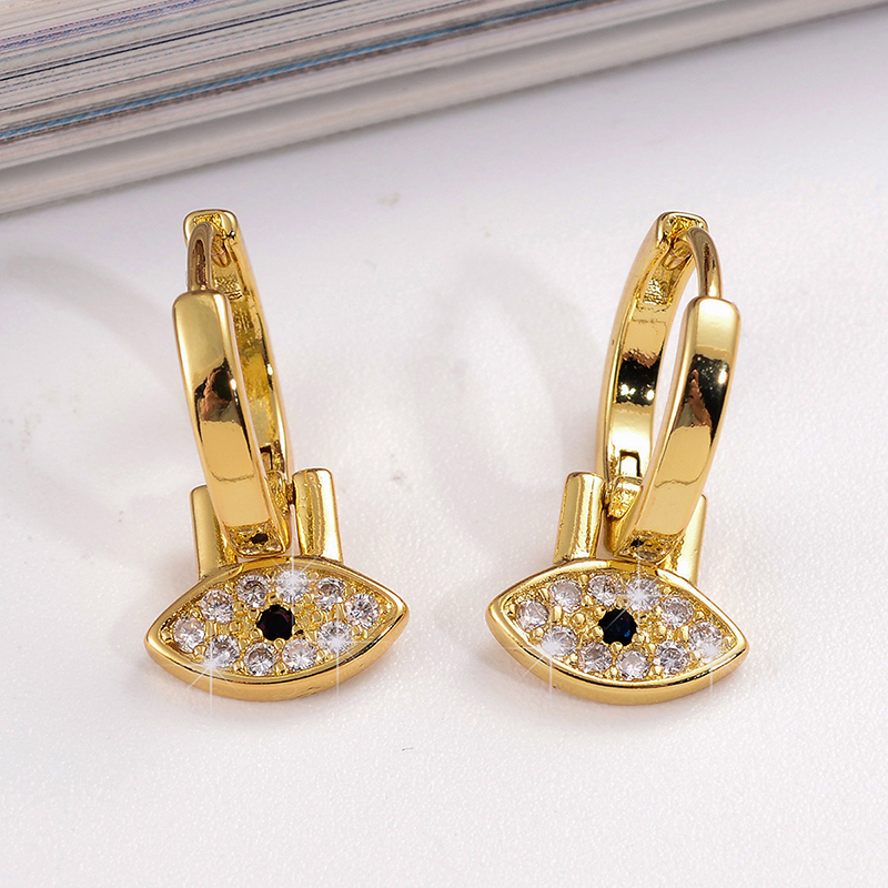 1 Pair Streetwear Cross Devil's Eye Plating Inlay Copper Zircon Drop Earrings display picture 5