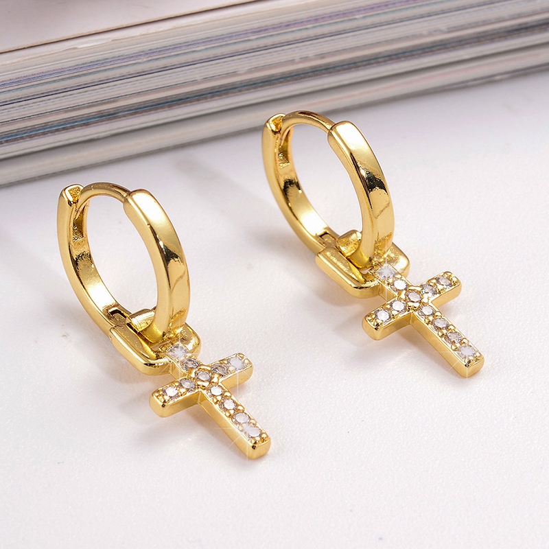 1 Pair Streetwear Cross Devil's Eye Plating Inlay Copper Zircon Drop Earrings display picture 7