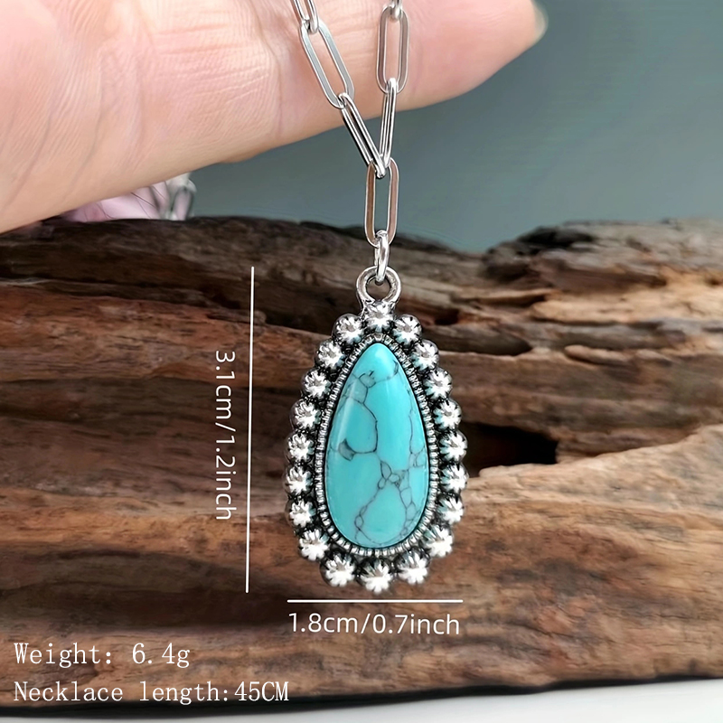 Retro Bohemian Oval Alloy Plating Inlay Turquoise Women's Pendant Necklace display picture 3
