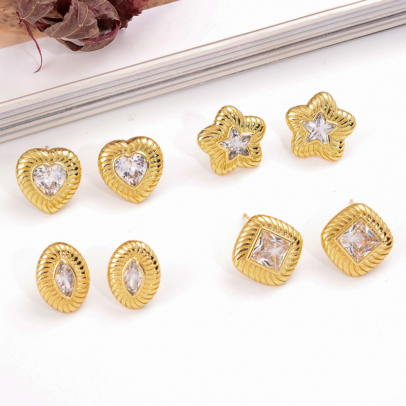 1 Pair Vintage Style Simple Style Oval Heart Shape Plating Inlay Copper Zircon 18k Gold Plated Ear Studs display picture 5