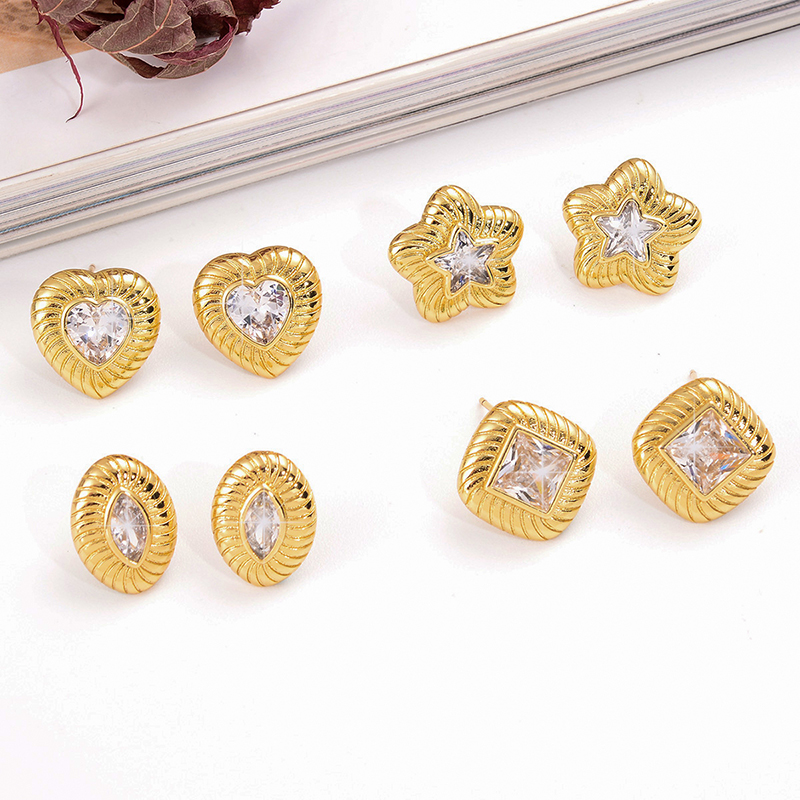 1 Pair Vintage Style Simple Style Oval Heart Shape Plating Inlay Copper Zircon 18k Gold Plated Ear Studs display picture 2