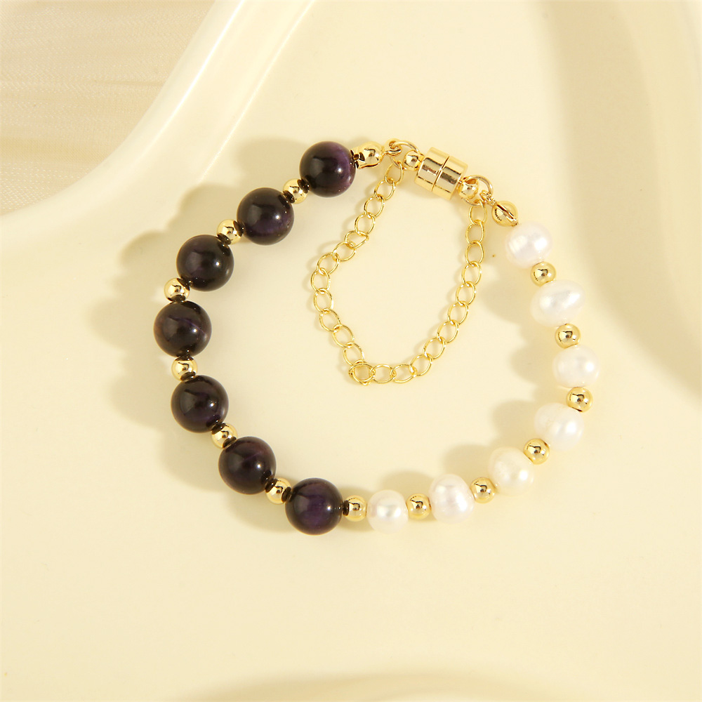 Simple Style Irregular Round Artificial Gemstones Freshwater Pearl Copper Handmade Plating 18k Gold Plated Bracelets display picture 6