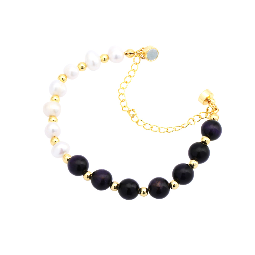 Simple Style Irregular Round Artificial Gemstones Freshwater Pearl Copper Handmade Plating 18k Gold Plated Bracelets display picture 7
