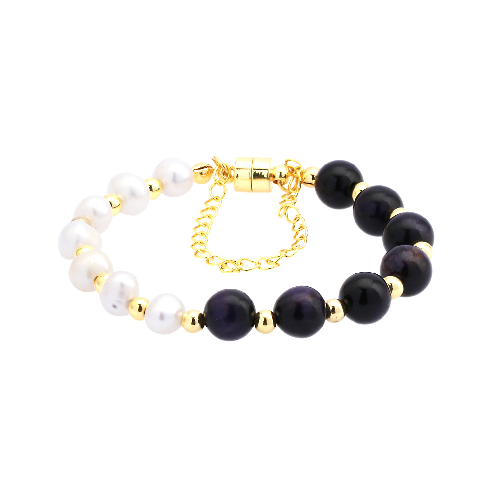 Style Simple Irrégulier Rond Pierres Précieuses Artificielles Perle D'eau Douce Le Cuivre Fait Main Placage Plaqué Or 18k Bracelets display picture 8