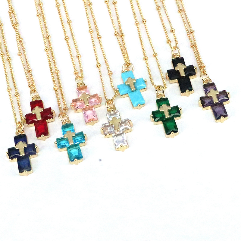 Casual Hip-hop Cross Copper Plating Inlay Zircon Gold Plated Pendant Necklace display picture 2