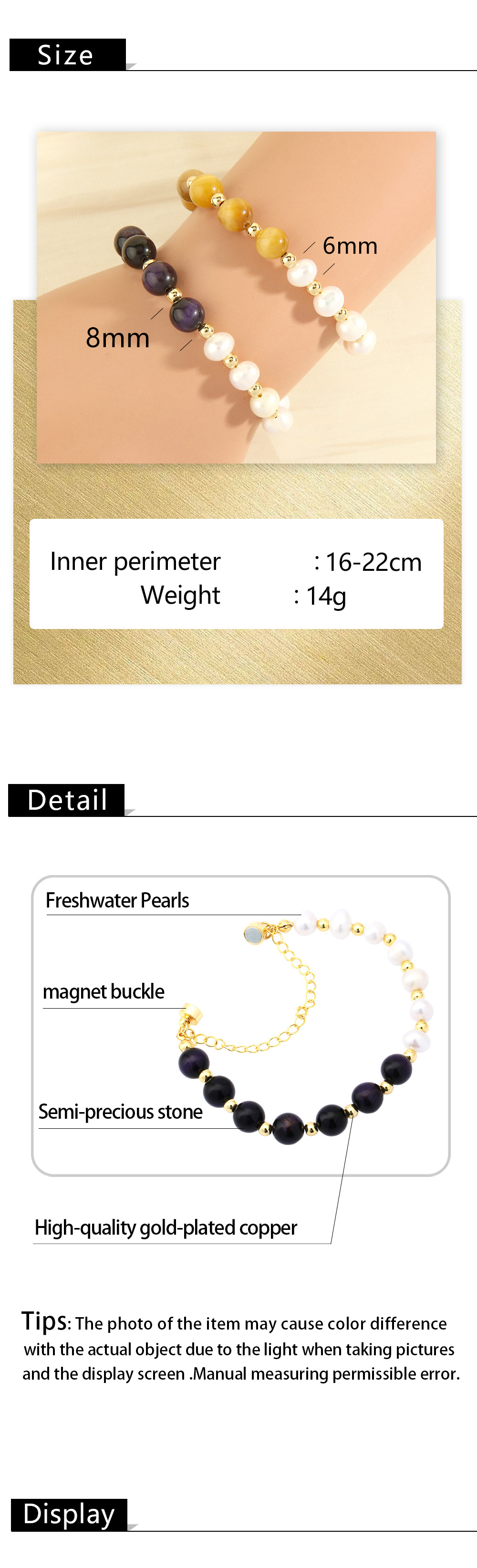 Einfacher Stil Irregulär Runden Künstliche Edelsteine Süßwasserperle Kupfer Handgemacht Überzug 18 Karat Vergoldet Armbänder display picture 1