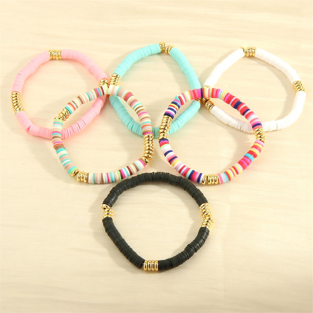 Bohemian Beach Round Colorful 18k Gold Plated Soft Clay Copper Wholesale Bracelets display picture 3
