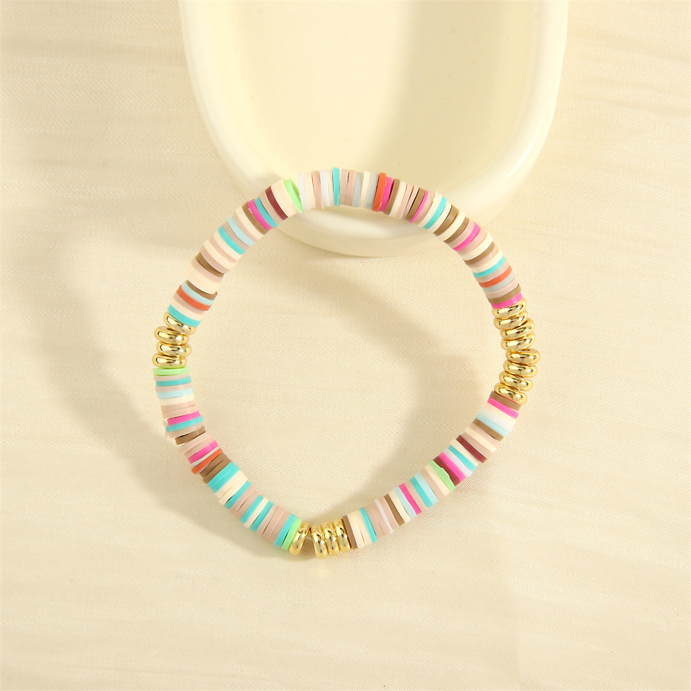 Bohemian Beach Round Colorful 18k Gold Plated Soft Clay Copper Wholesale Bracelets display picture 5