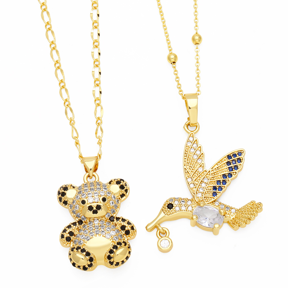 Cute Streetwear Little Bear Bird Copper 18k Gold Plated Zircon Pendant Necklace In Bulk display picture 2