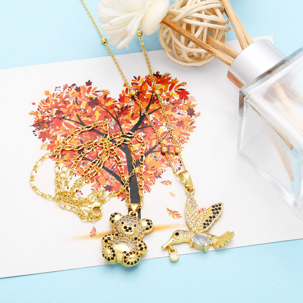 Cute Streetwear Little Bear Bird Copper 18k Gold Plated Zircon Pendant Necklace In Bulk display picture 7