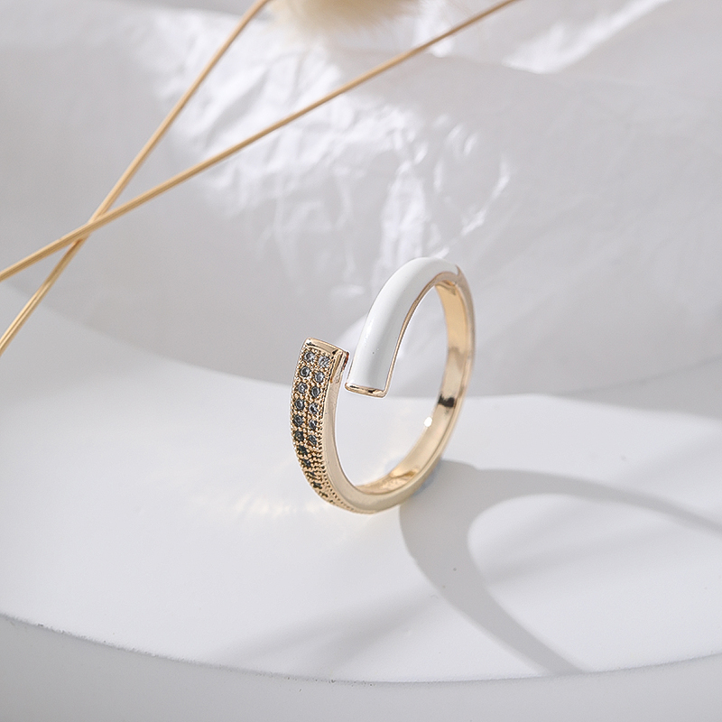 Simple Style Korean Style Geometric Copper Enamel Inlay Rhinestones Open Rings display picture 4