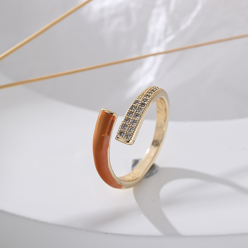 Simple Style Korean Style Geometric Copper Enamel Inlay Rhinestones Open Rings display picture 8