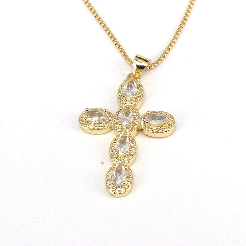 Casual Hip-hop Cross Copper Plating Inlay Zircon Gold Plated Pendant Necklace display picture 5