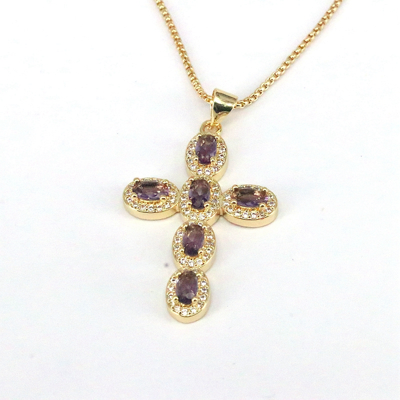 Casual Hip-hop Cross Copper Plating Inlay Zircon Gold Plated Pendant Necklace display picture 4