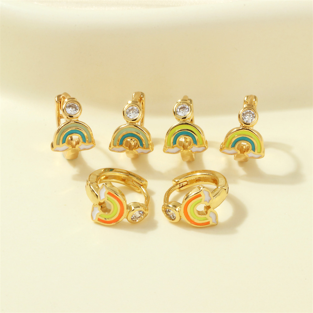 1 Pair Simple Style Streetwear Rainbow Devil's Eye Enamel Plating Inlay Copper Zircon 18k Gold Plated Earrings display picture 24