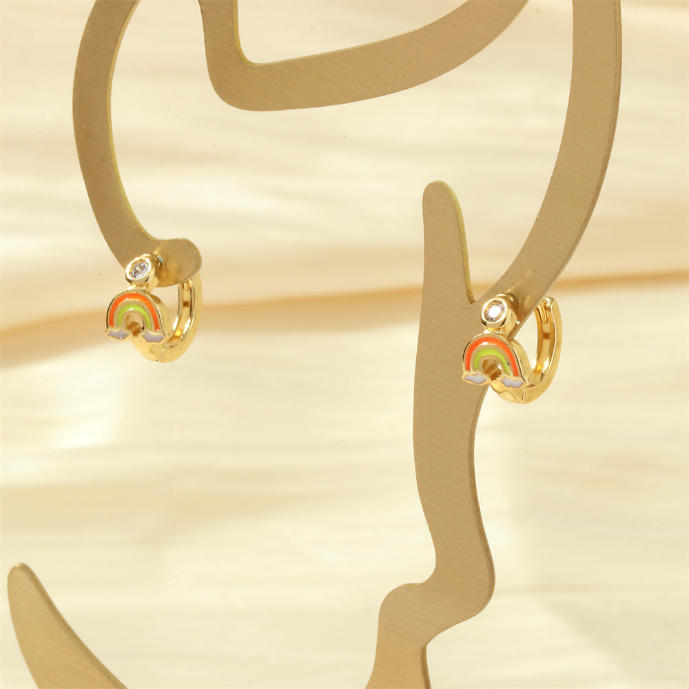 1 Paar Einfacher Stil Strassenmode Regenbogen Teufels Auge Emaille Überzug Inlay Kupfer Zirkon 18 Karat Vergoldet Ohrringe display picture 25