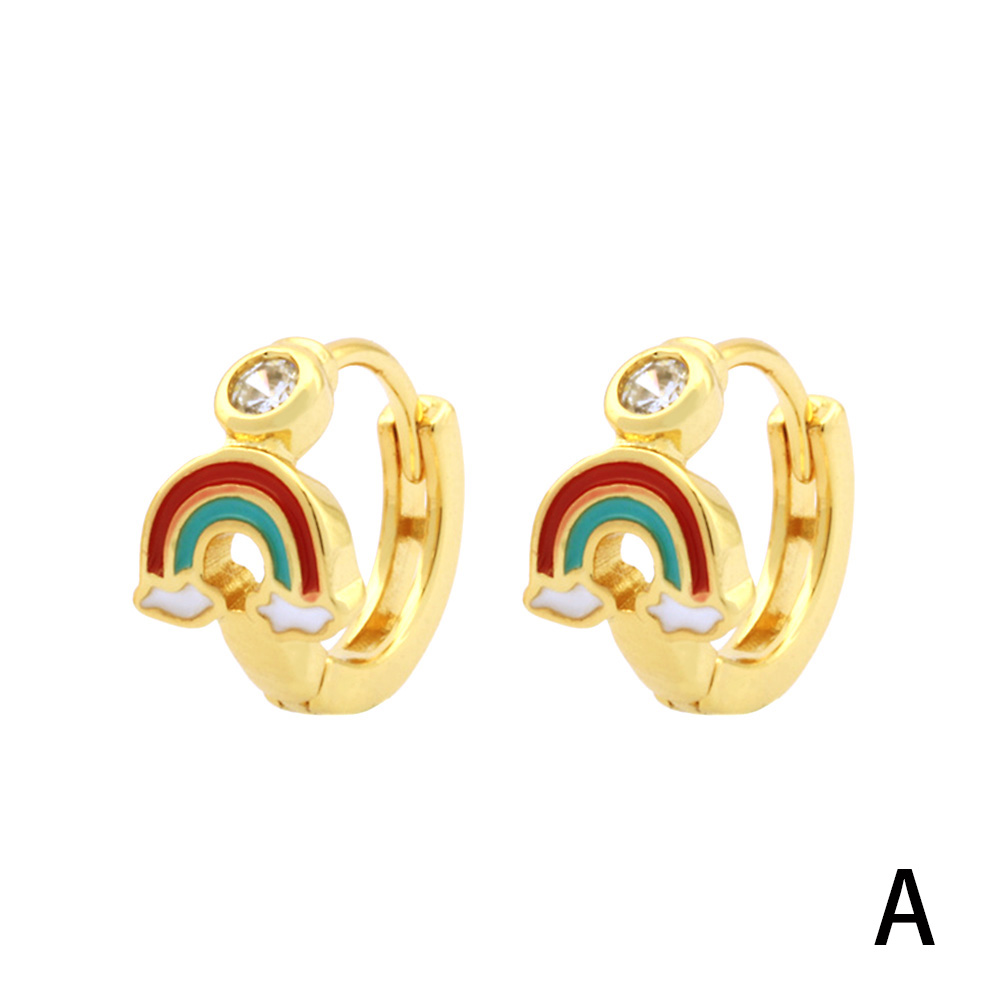 1 Pair Simple Style Streetwear Rainbow Devil's Eye Enamel Plating Inlay Copper Zircon 18k Gold Plated Earrings display picture 26