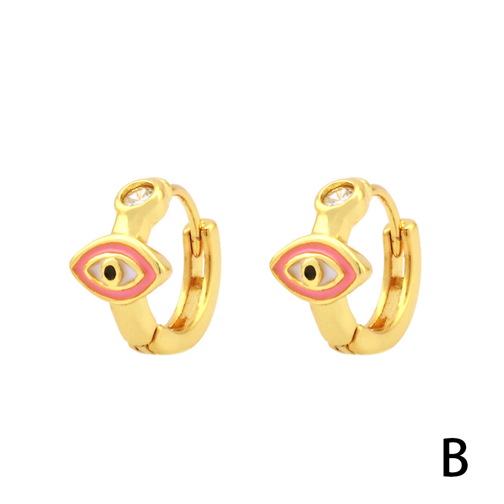 1 Paire Style Simple Vêtement De Rue Arc-en-ciel L'oeil Du Diable Émail Placage Incruster Le Cuivre Zircon Plaqué Or 18k Des Boucles D'oreilles display picture 10