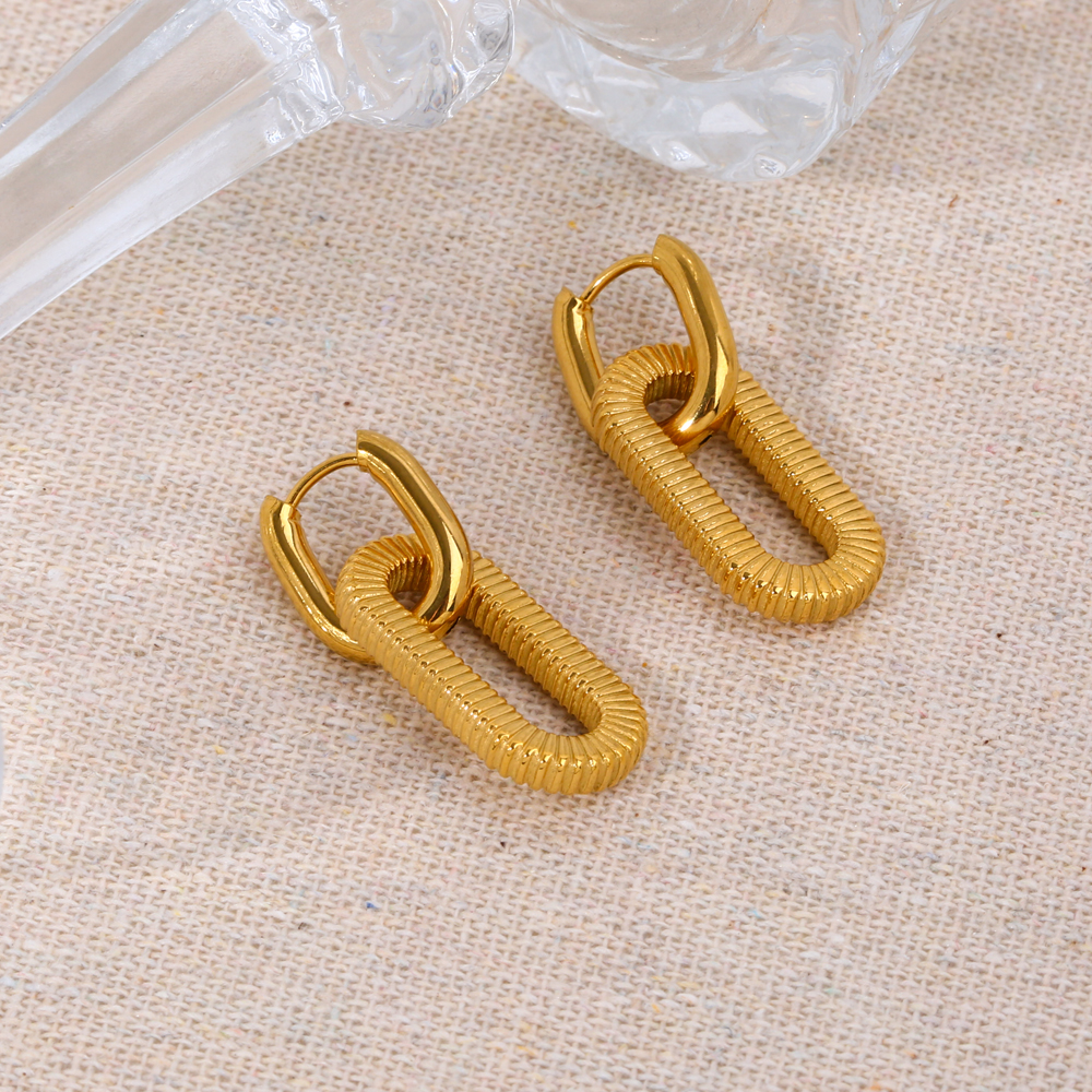 1 Pair Elegant Retro Oval Thread Polishing Plating 304 Stainless Steel Drop Earrings display picture 3