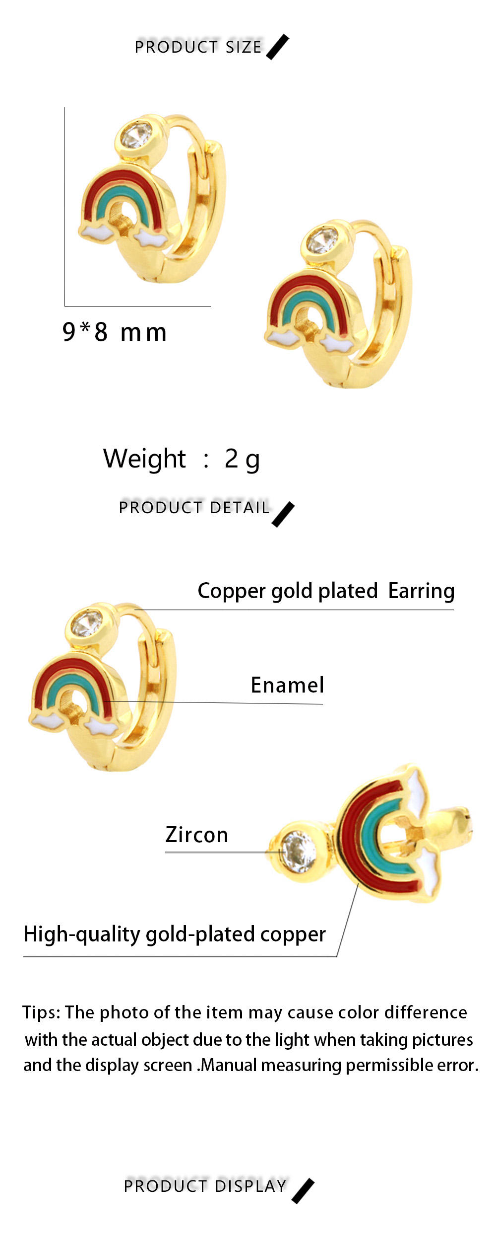 1 Pair Simple Style Streetwear Rainbow Devil's Eye Enamel Plating Inlay Copper Zircon 18k Gold Plated Earrings display picture 1