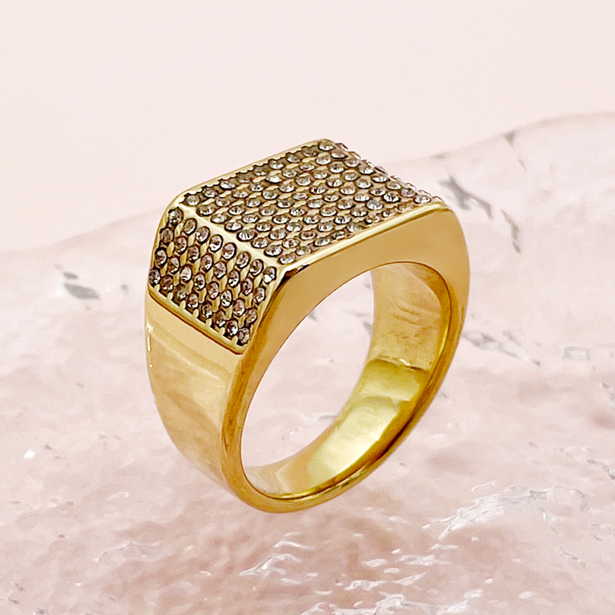 Simple Style Roman Style Square 304 Stainless Steel Plating Inlay Zircon 14K Gold Plated Men'S Rings display picture 1