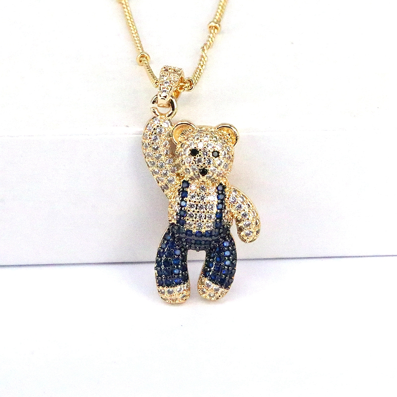 Casual Hip-hop Little Bear Copper Plating Inlay Copper Zircon Gold Plated Pendant Necklace display picture 7