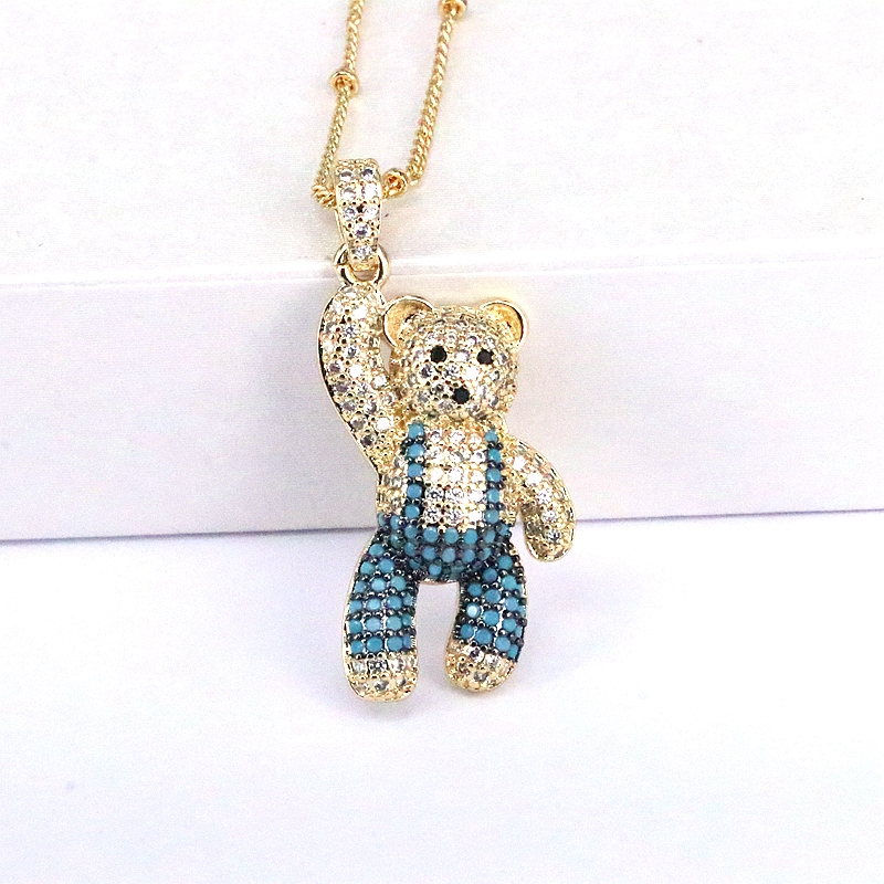 Casual Hip-hop Little Bear Copper Plating Inlay Copper Zircon Gold Plated Pendant Necklace display picture 2