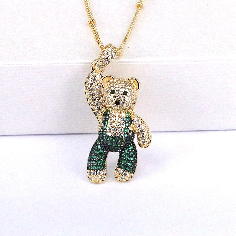Casual Hip-hop Little Bear Copper Plating Inlay Copper Zircon Gold Plated Pendant Necklace display picture 3
