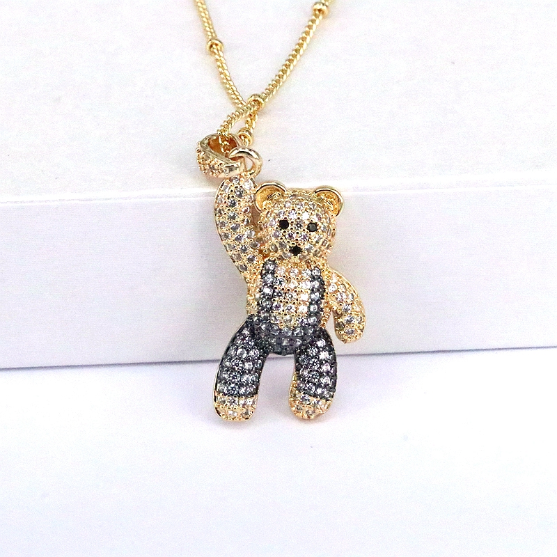 Casual Hip-hop Little Bear Copper Plating Inlay Copper Zircon Gold Plated Pendant Necklace display picture 1