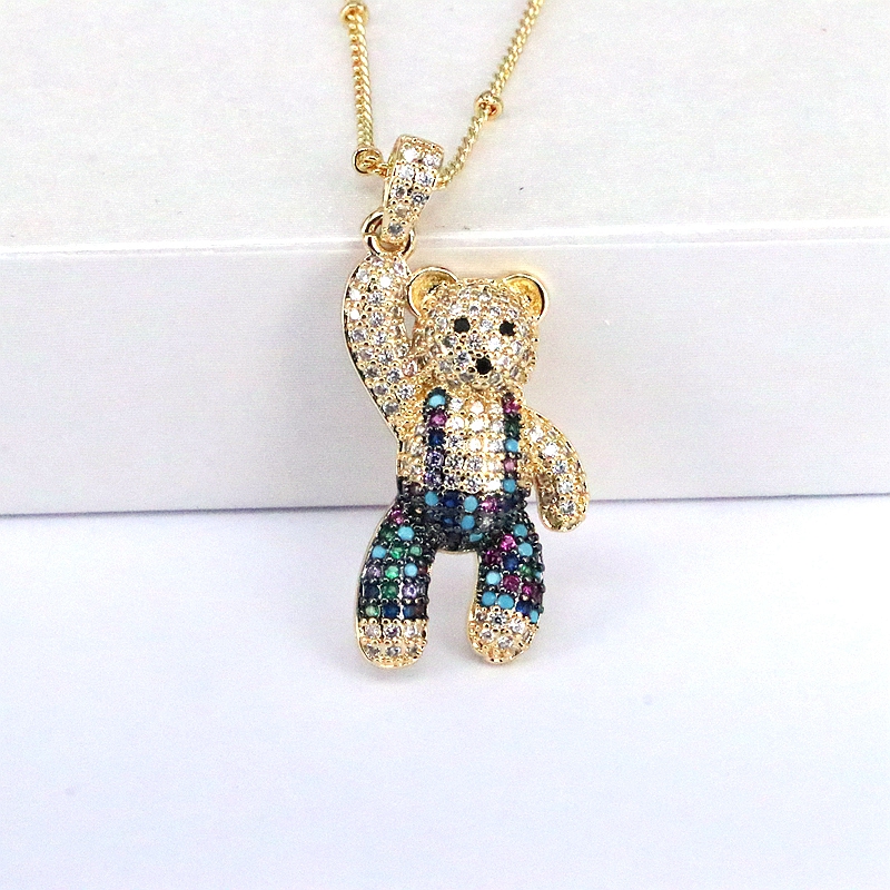 Casual Hip-hop Little Bear Copper Plating Inlay Copper Zircon Gold Plated Pendant Necklace display picture 8