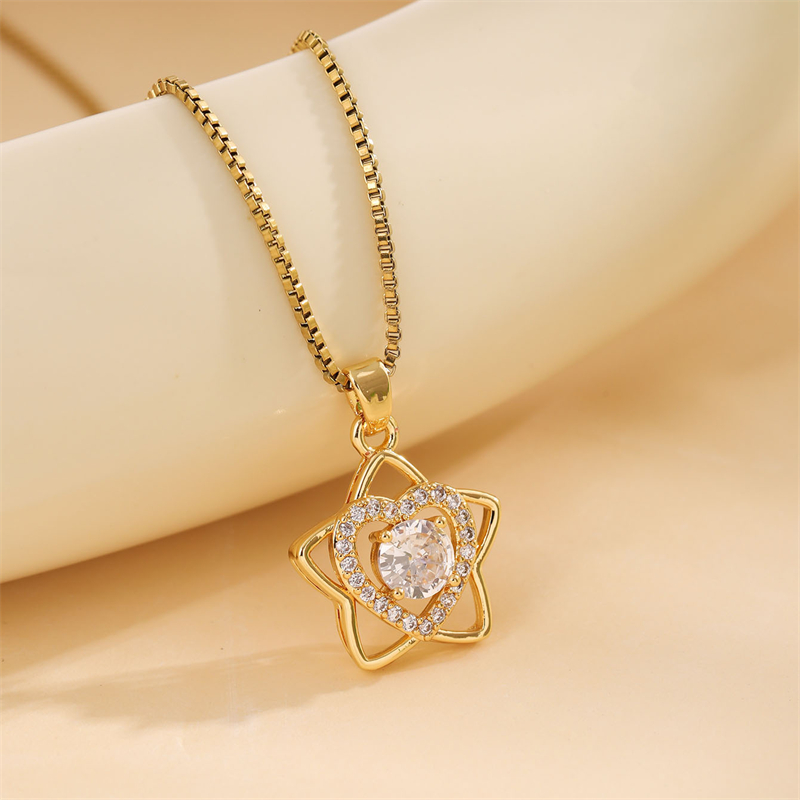 Stainless Steel Titanium Steel 18K Gold Plated Cute Shiny Plating Inlay Star Heart Shape Zircon Pendant Necklace display picture 1
