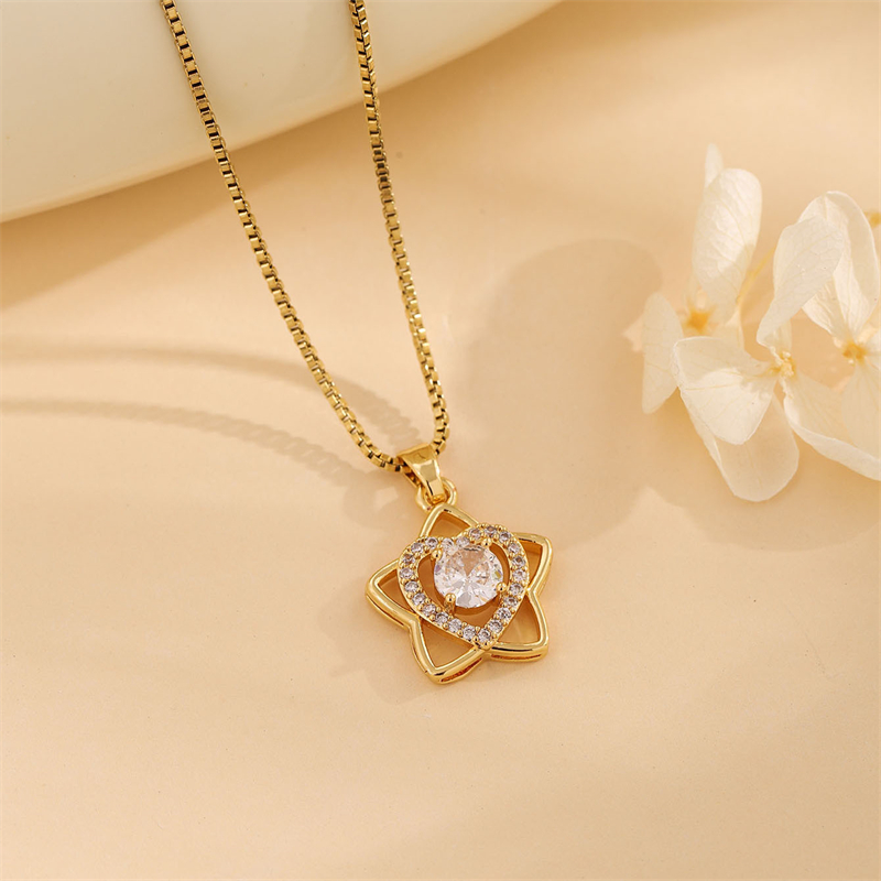 Stainless Steel Titanium Steel 18K Gold Plated Cute Shiny Plating Inlay Star Heart Shape Zircon Pendant Necklace display picture 3