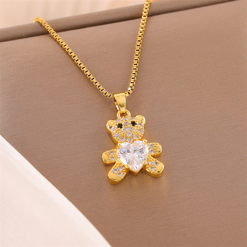 Stainless Steel 18K Gold Plated Sweet Plating Inlay Round Oval Heart Shape Artificial Diamond Pendant Necklace display picture 14