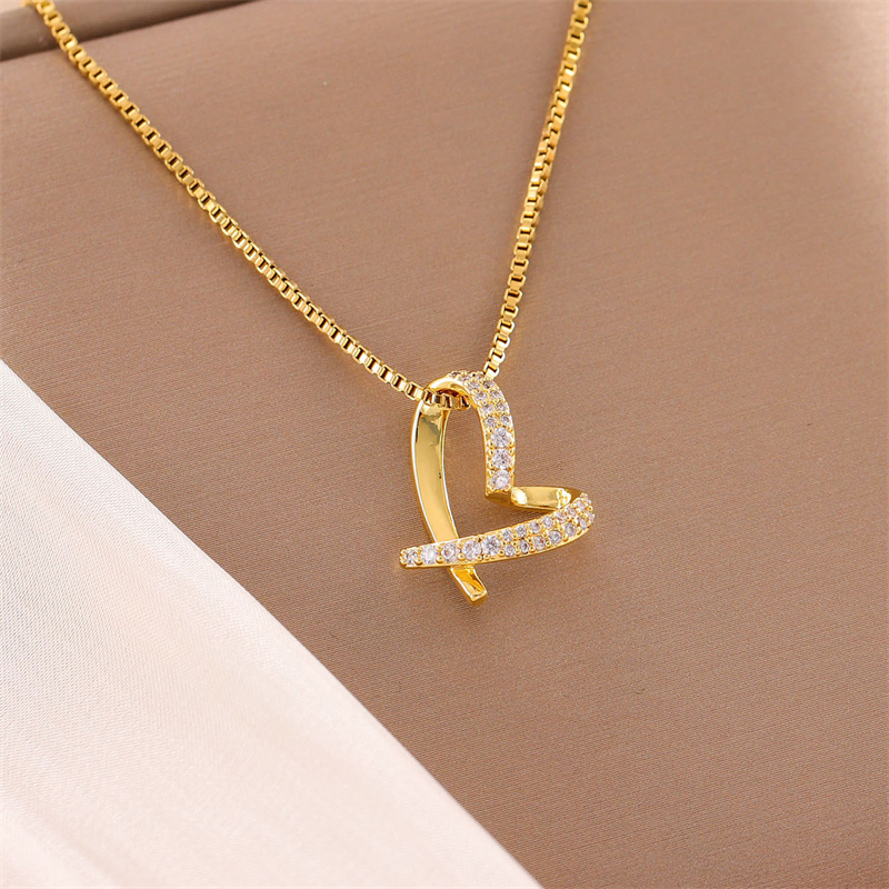 Acero Inoxidable Chapados en oro de 18k Dulce Enchapado Embutido Ronda Oval Forma De Corazón Diamante Artificial Collar Colgante display picture 18