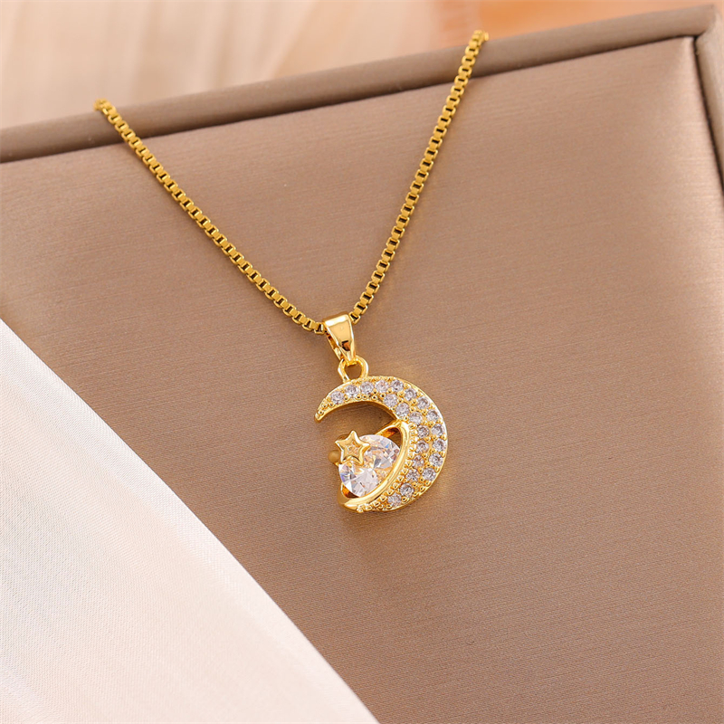 Stainless Steel 18K Gold Plated Sweet Plating Inlay Round Oval Heart Shape Artificial Diamond Pendant Necklace display picture 26