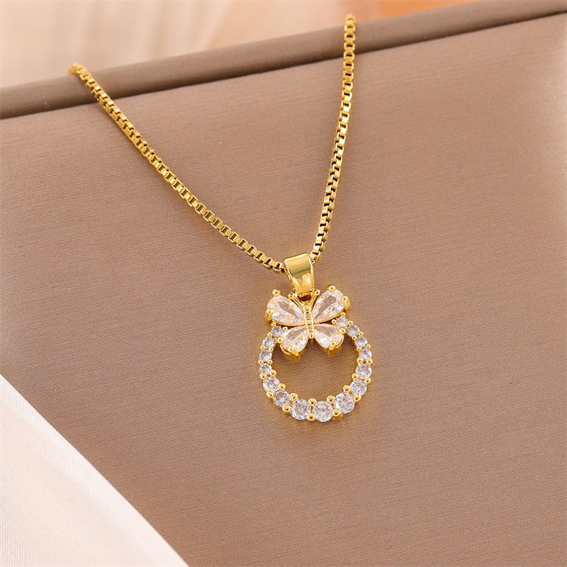 Stainless Steel 18K Gold Plated Sweet Plating Inlay Round Oval Heart Shape Artificial Diamond Pendant Necklace display picture 30