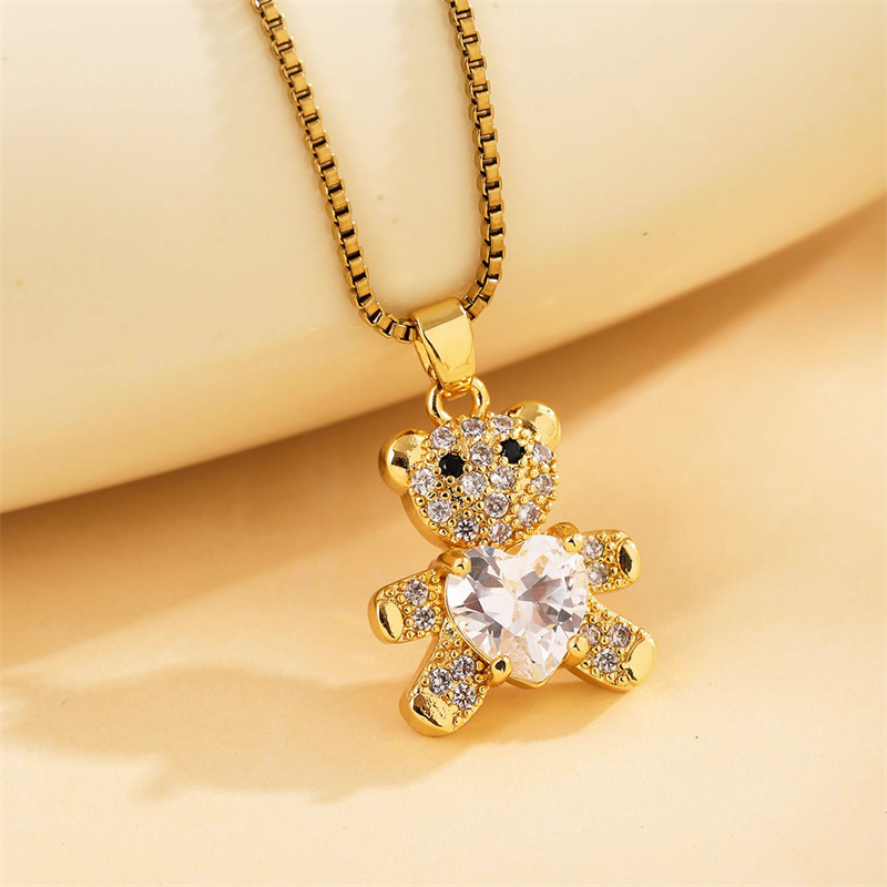 Stainless Steel 18K Gold Plated Sweet Plating Inlay Round Oval Heart Shape Artificial Diamond Pendant Necklace display picture 13
