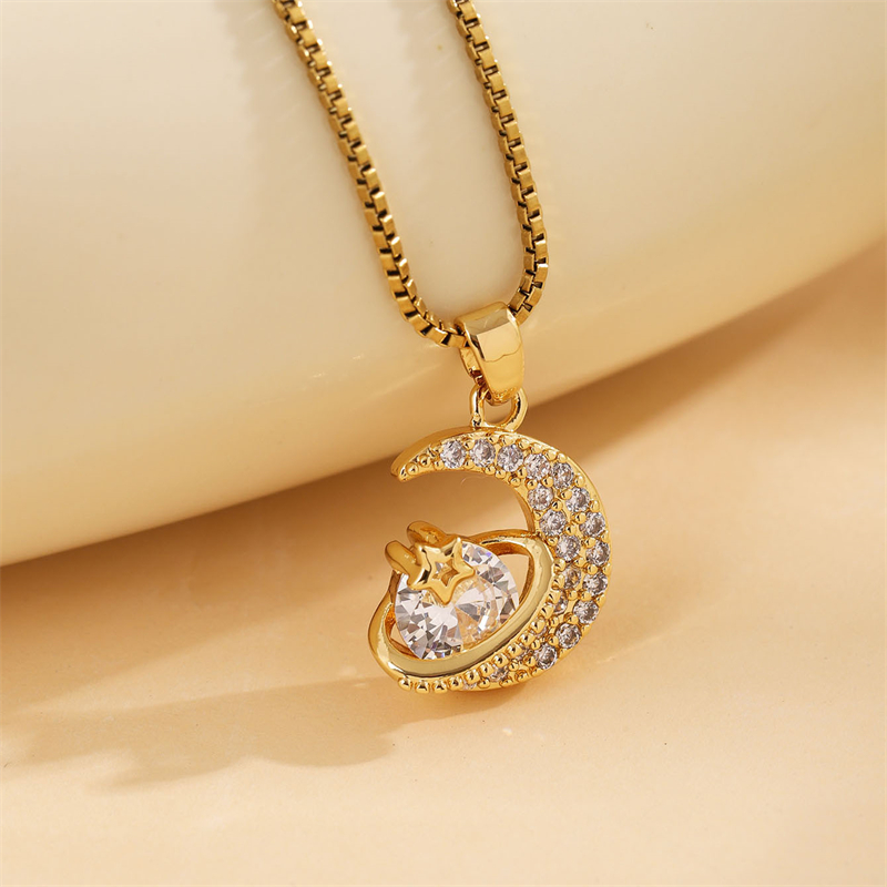 Stainless Steel 18K Gold Plated Sweet Plating Inlay Round Oval Heart Shape Artificial Diamond Pendant Necklace display picture 25