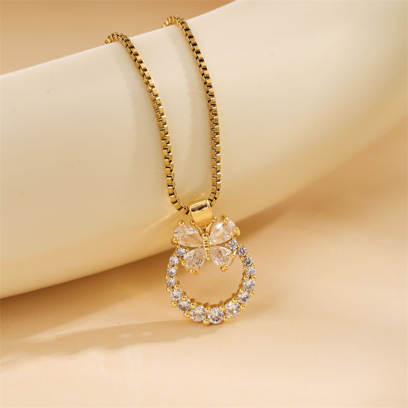 Stainless Steel 18K Gold Plated Sweet Plating Inlay Round Oval Heart Shape Artificial Diamond Pendant Necklace display picture 29