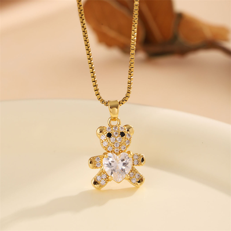 Stainless Steel 18K Gold Plated Sweet Plating Inlay Round Oval Heart Shape Artificial Diamond Pendant Necklace display picture 16