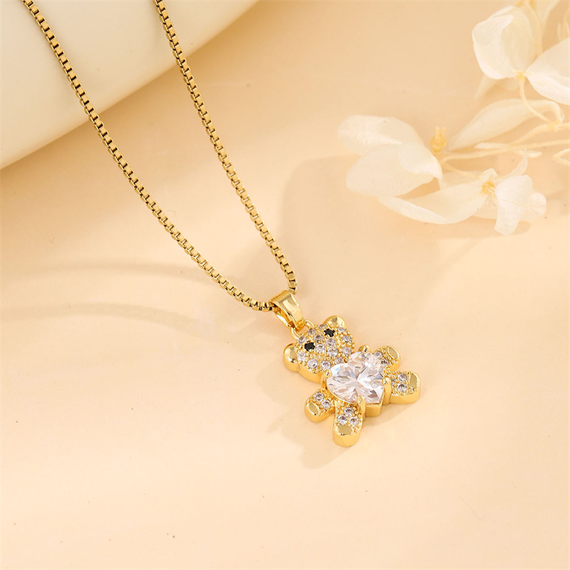 Stainless Steel 18K Gold Plated Sweet Plating Inlay Round Oval Heart Shape Artificial Diamond Pendant Necklace display picture 15