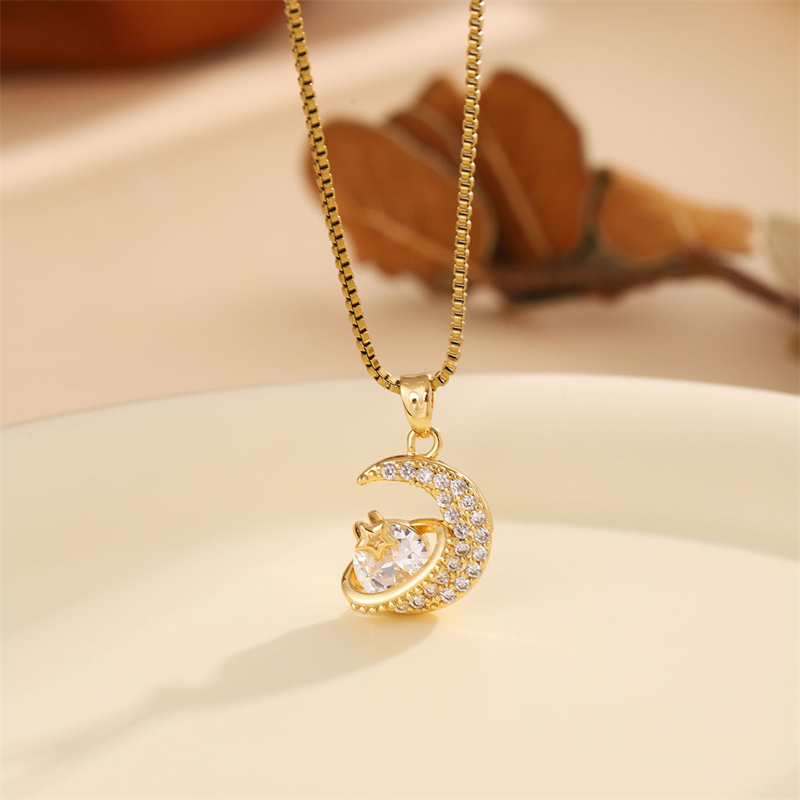 Stainless Steel 18K Gold Plated Sweet Plating Inlay Round Oval Heart Shape Artificial Diamond Pendant Necklace display picture 27
