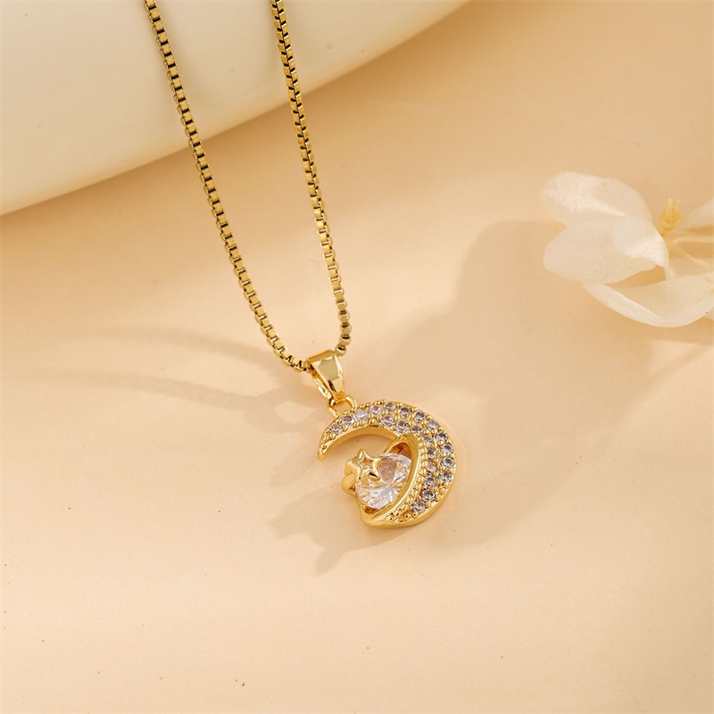 Stainless Steel 18K Gold Plated Sweet Plating Inlay Round Oval Heart Shape Artificial Diamond Pendant Necklace display picture 28