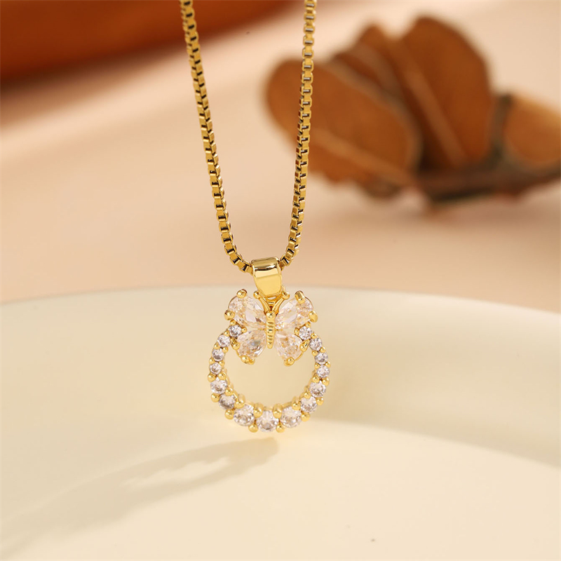 Stainless Steel 18K Gold Plated Sweet Plating Inlay Round Oval Heart Shape Artificial Diamond Pendant Necklace display picture 31
