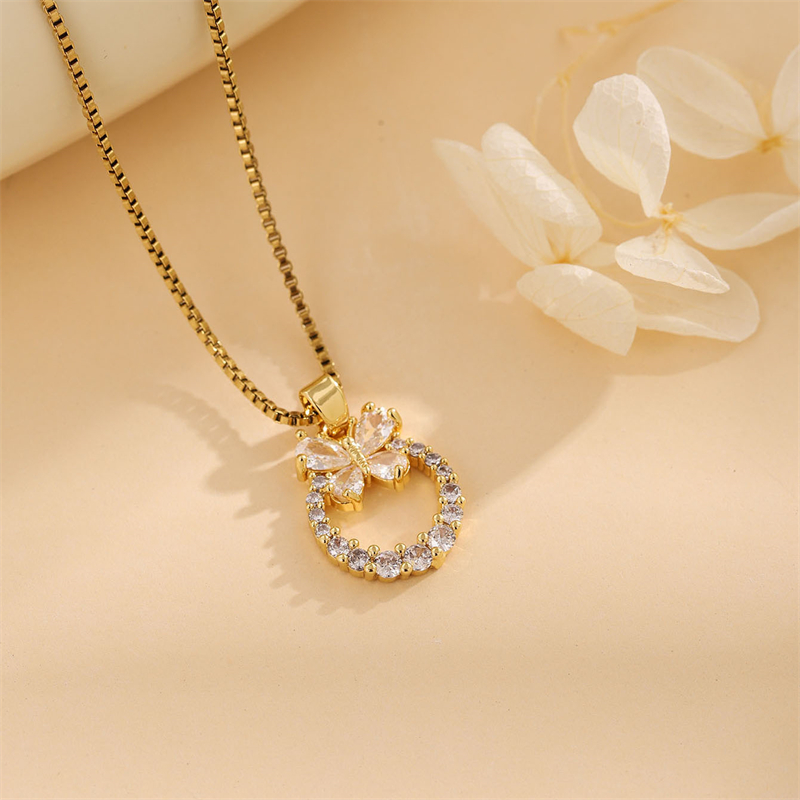 Stainless Steel 18K Gold Plated Sweet Plating Inlay Round Oval Heart Shape Artificial Diamond Pendant Necklace display picture 32