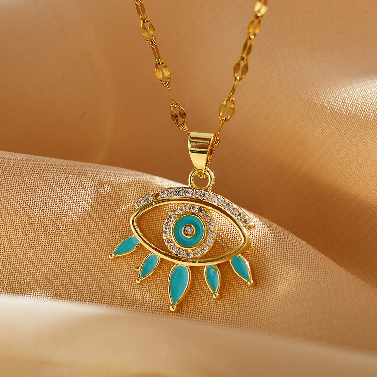 Modern Style Eye Copper Gold Plated Zircon Pendant Necklace In Bulk display picture 2