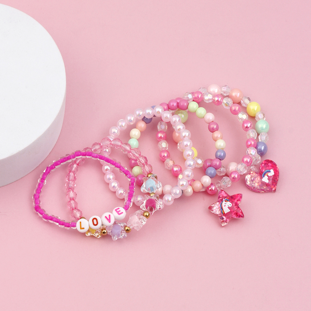 Cute Handmade Sweet Pentagram Heart Shape Arylic Plastic Resin Beaded Handmade Girl's Bracelets display picture 5